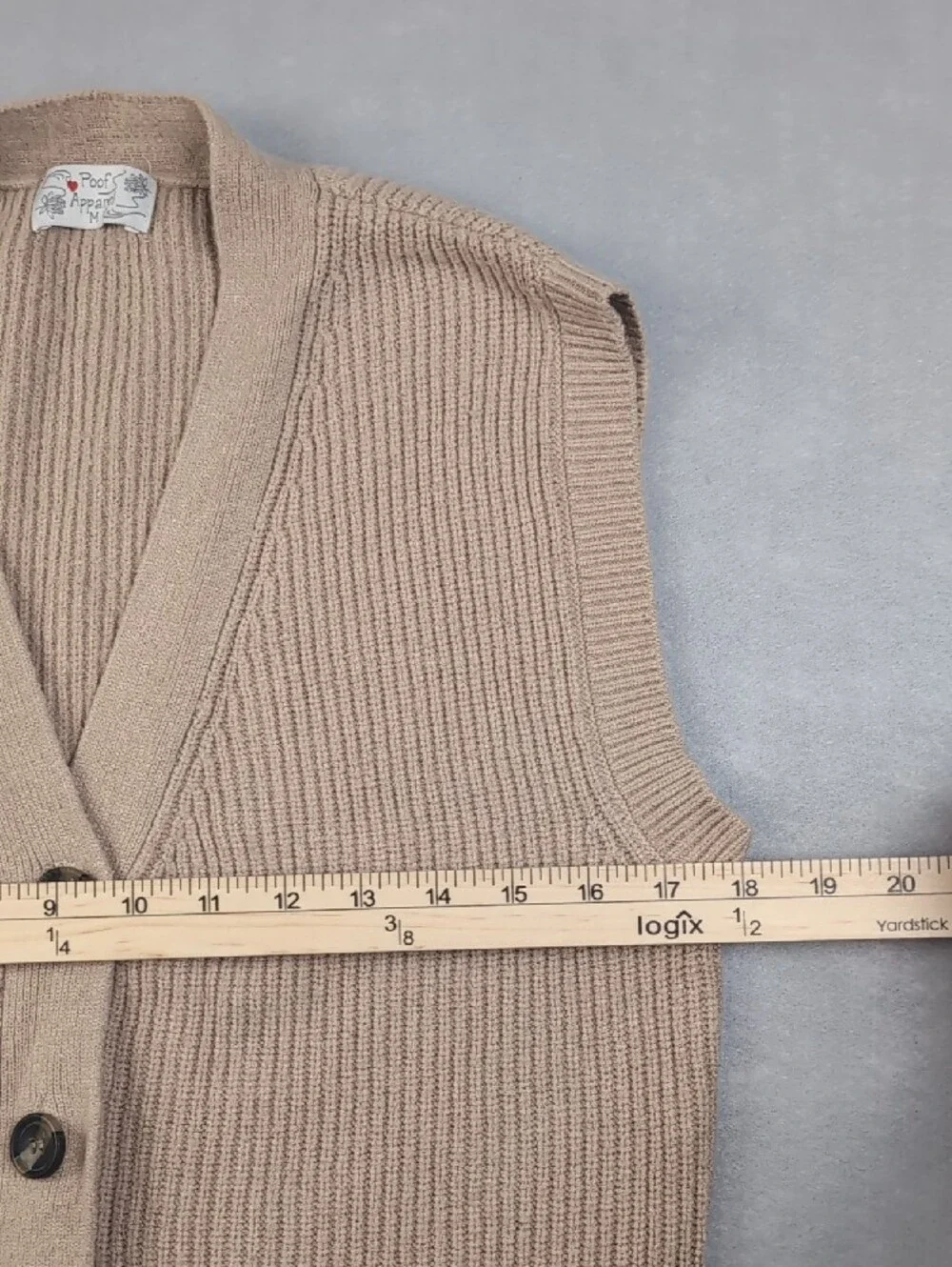 Poof Apparel Cream Ribbed Button-Front Women's Sweater Vest M